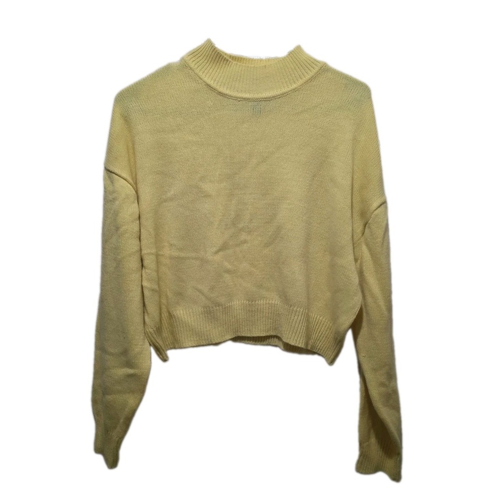 H&M Yellow Mock Neck Cropped Sweater Women's Small Long Sleeve Knit Soft